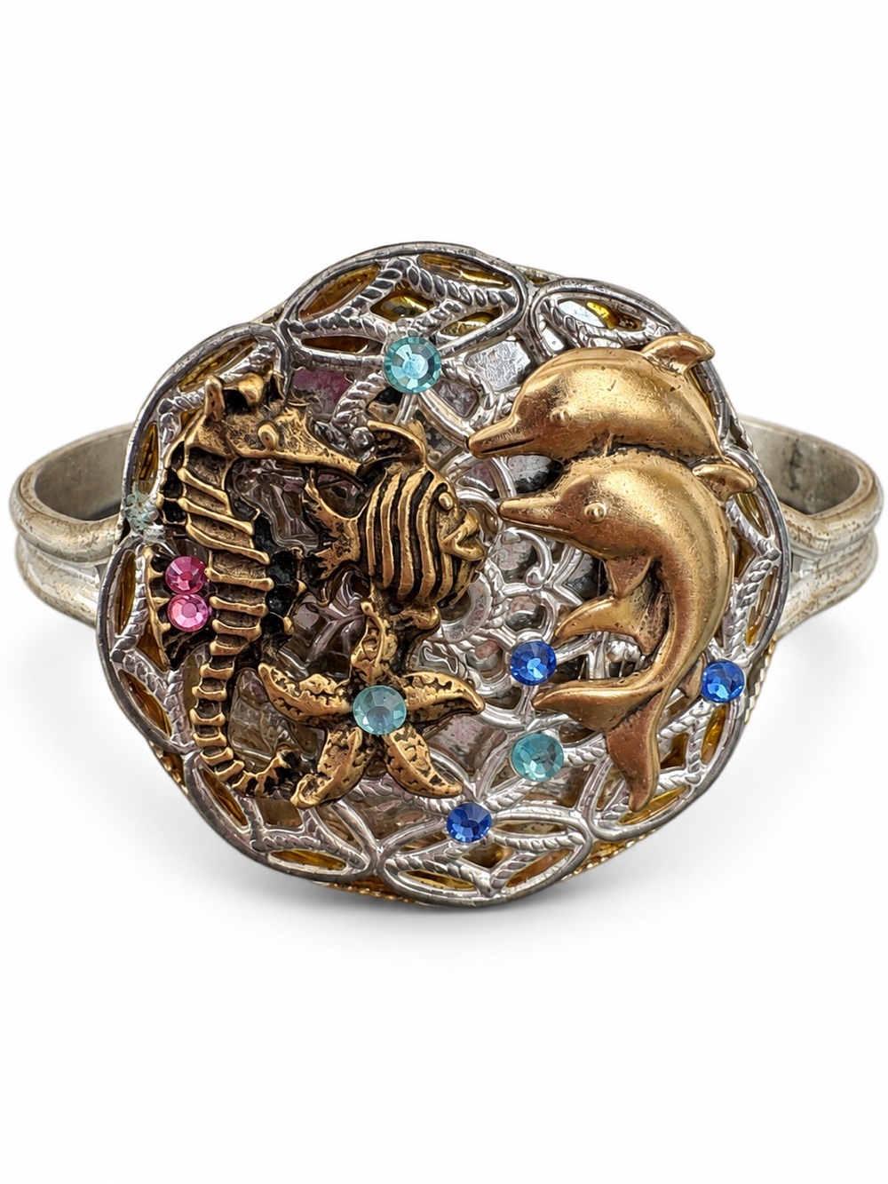 One of a Kind Handmade Ocean Sea Life Cuff Bracelet Starfish Dolphin Seahorse